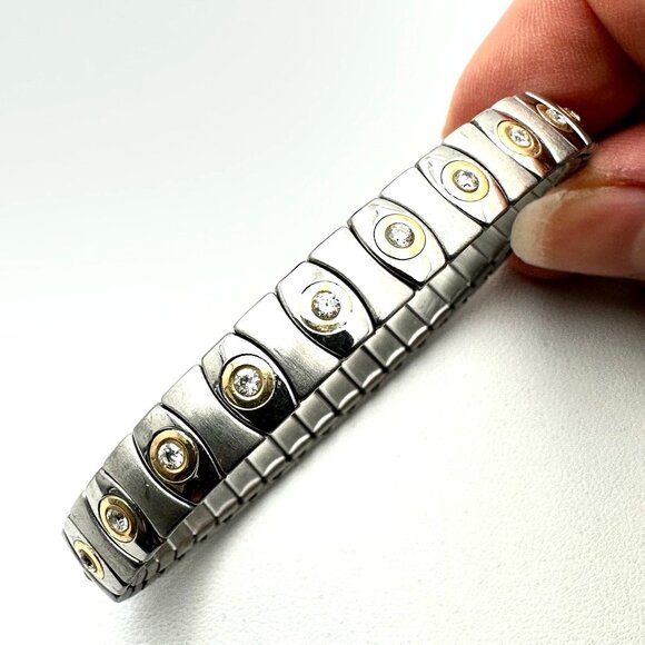 Spiedel 14K Gold And Stainless Steel Expandable Bracelet Fits Up to 8 Inch - Picture 1 of 6
